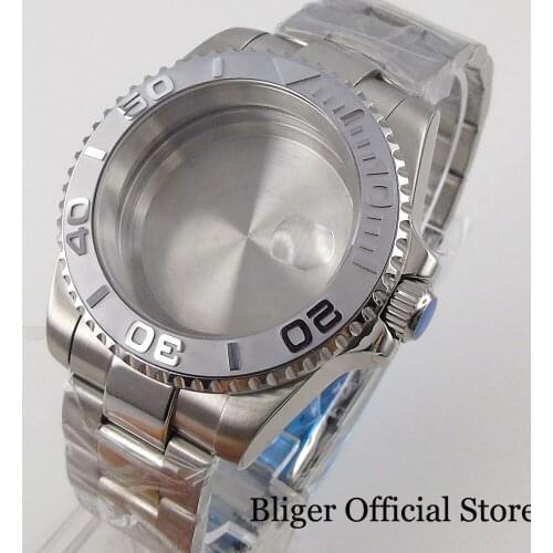 BLIGER Stainless Steel 10ATM Waterproof 120 Clicks SUB 40mm Automatic Watch Case Middle Polished Bracelet Grey Insert