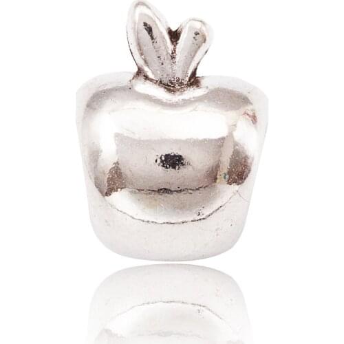 10Pcs/Lot apple Antique Silver Color DIY Zinc alloy Big Hole Spacer Bead Charm Fits European Jewelry making Bracelet js1033