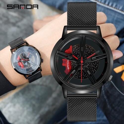 SANDA Betrachten Mens Watches Waterproof Wheel Watch Car Rim Watch Quartz Mesh Sports Watches For Men Clock Relogio Masculino