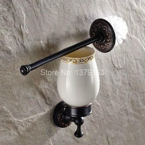Black Oil Rubbed Bronze Wall Mounted Toilet Brush & Holder Set White Brush Ceramic Cup Bathroom Accessory aba477