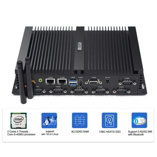 HYSTOU Intel Quad Core J4125 Mini PC Windows 10 Linux with 6 RS232 485 Desktops Computer for Industrial using