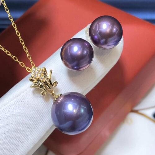 D309 Fine Jewelry 18K Gold 9-13mm Natural Fresh Water Purple Pearl Females Jewelry Sets for Women FIne Jewelry Sets