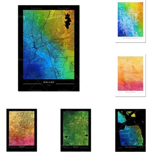 Denver Colorado, Palm Springs California, Seattle Street, San Francisco Street Print Map Watercolor Art City Print California Ma