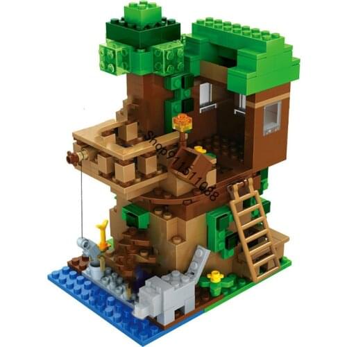 The Tree House Small Building Blocks Sets With Steve Action Figures Compatible My World Sets Toys For Children