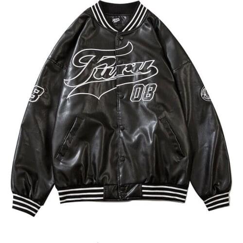 ERENEJIAN Mens Leather Varsity Baseball Jackets With Embroidery Fashion College PU Letterman Outerwear Oversize Hip Hop Tops
