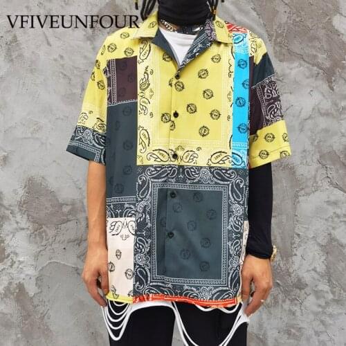 VFIVE UNFOUR Hawaiian Shirt Vintage Color Block Paisley Pattern Print Shirts Fashions Beach Holiday Oversized Daily Men Buttons