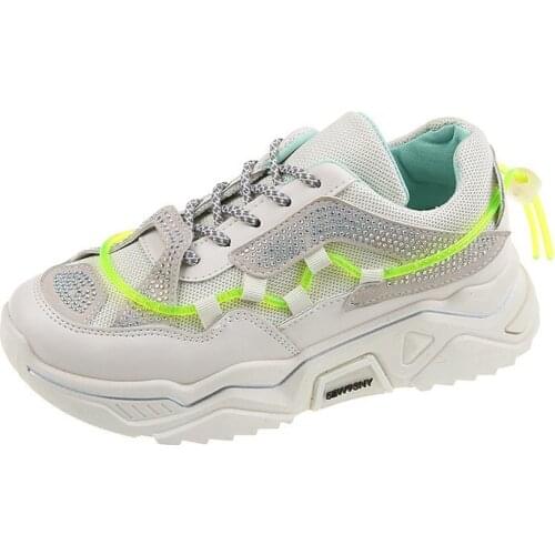 Women Casual Shoes 2021 New Fashion Rhinestone Lace Up Comfortable Mesh Ladies Sneakers Female Vulcanized Platform Dad Shoes