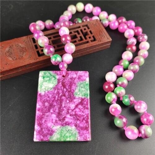 Hot Selling Natural Fashion Ladies Red Green Jade Pendant Sweater Chain Jewelry Gift necklace for women