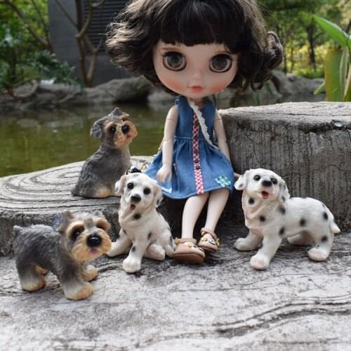 Pretend Play Miniature Dollhouse Mini Schnauzer Dalmatians Pet Dog Model for 1/6 Blyth Pullip Azone Doll Accessories