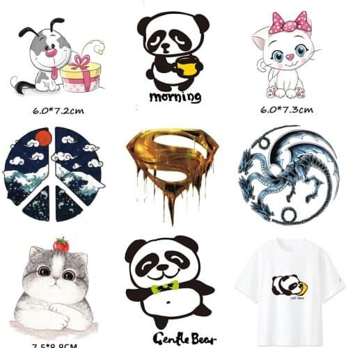 Cartoon Panda Patches Heat Iron On Transfers Applique For Boy Girl Clothing Stickers DIY Clothes Decoration A-level Washable E