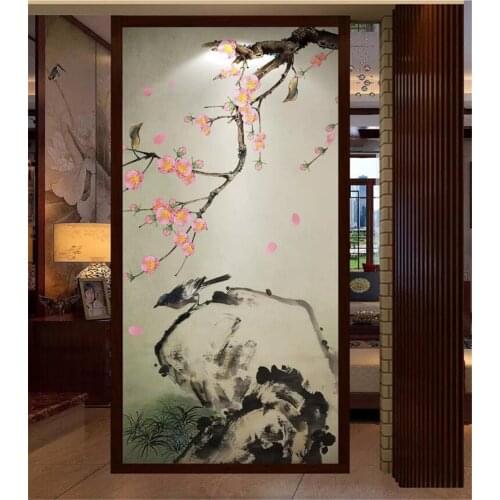 XUE SU Wall covering custom wallpaper peach blossom new flower and bird porch background wall decoration painting