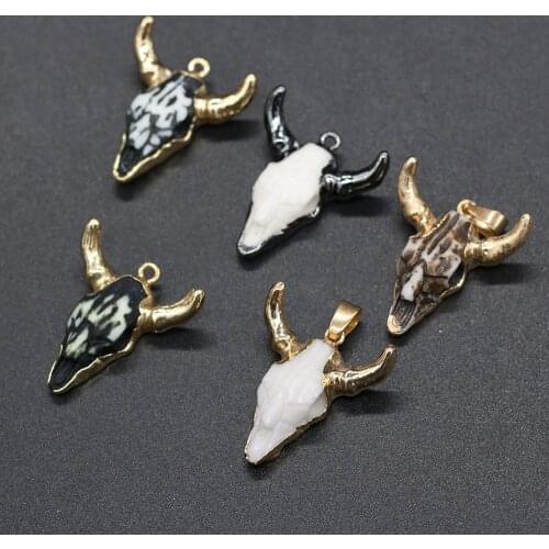 Natural Ox Head Shape Acrylic Pendant High Quality for Charms Jewelry Making Pendant Necklace Reiki healing gift