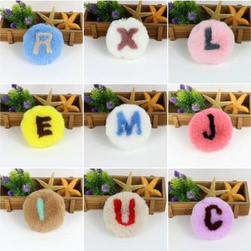 New arrival DIY 26 letters Large Faux Rabbit Fur 11cm Pom Poms ball for Women Keychain Accessories