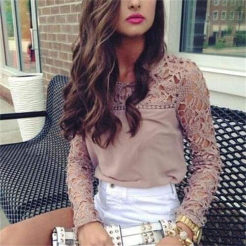 Newest Arrivals Elegant Lace Blouse Women Sexy Hollow Out Embroidery Feminine Blouse Women Long Sleeve Summer Chiffon Tops