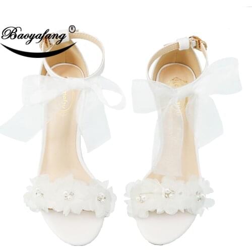 BaoYaFang New Arrival Summer Flower hot party Sandals Women wedding shoes female fashion shoes for woman Ladies dress shoe 7cm