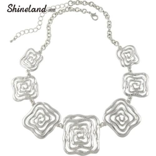 Shineland 2020 New Arrival Choker Necklace Fashion Women Trendy Flower Chunky Chains Statement Necklace Ethnic Jewelry