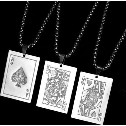 Playing Cards Poker Necklace Men Stainless Steel Ace 10 J Q K A Pendant Necklace Hip Hop Creative Couple Jewelry Gift for Lover