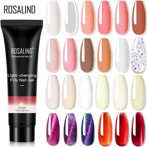 ROSALIND Pure Color Poly Nail Gel Jelly Polish 15ml Hybrid Varnishes Gel Nails Art Design Glitter Nail Polish UV Builder Lacquer