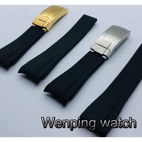 20mm black rubber sterile strap curved rubber strap suitable for 40mm classic case 40mm mens watch