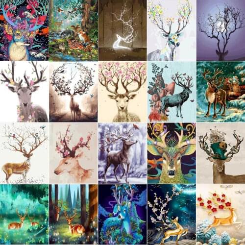 RUOPOTY DIY Painting By Numbers For Adults Frame Wall Art Acrylic Paint By Numbers On Canvas Animal Deer For Home Decor Gift