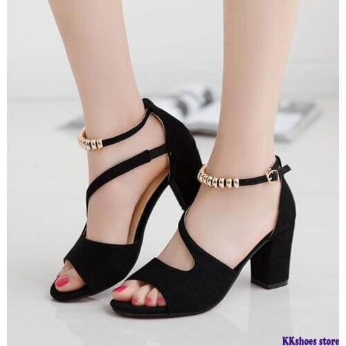 Spring Sexy Fish Mouth Hollow Roman Women Sandals Thick Heel With Beaded High Heels Female Summer Sexy Female Sandals