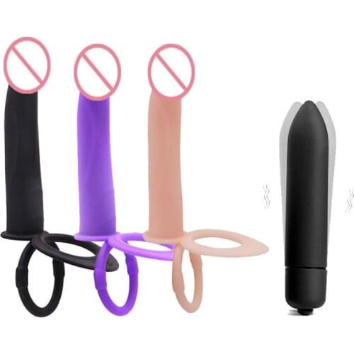 Silicone Simulation Dildos Couple Sex Game Vibrating Dildo Penis Silicone Sleeve Pull Bead Anal plug Sex Toys For Women And Men