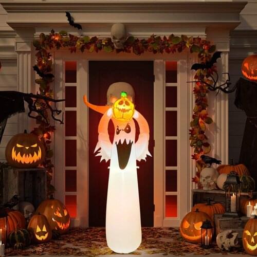 LED 180cm Inflatable White Ghost Spooky Lighted Doll with Lifting Pumpkin Outdoor Garden Yard Decor Windsock Halloween Props