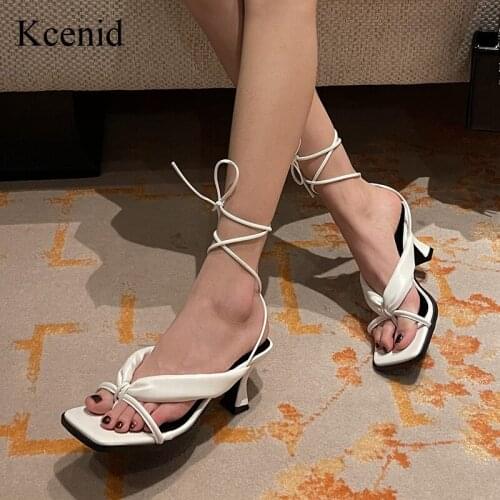 Kcenid 2021 New Summer Woman Shoes Sandals Fashion Cross-Tied Lace Up Party Pumps High Heels Ladies Shoes White Black Size 35-39