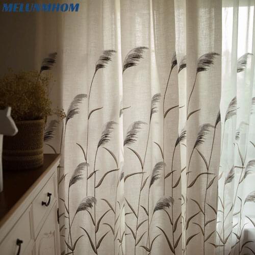 Top Embroidery Reed Tulle Curtains for Living Room Kitchen Window Curtains for Bedroom American Pastoral Style Textile for Home