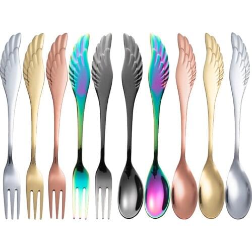 304 stainless steel fork spoon wing spoon stirring coffee spoon small spoon fruit dessert fork golden spoon set