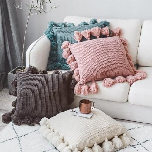 Knit Cushion Cover Ivory Grey Pink Ivory Green Solid Pillow Case 45*45cm Soft for Sofa Bed Nursery Room Decorative