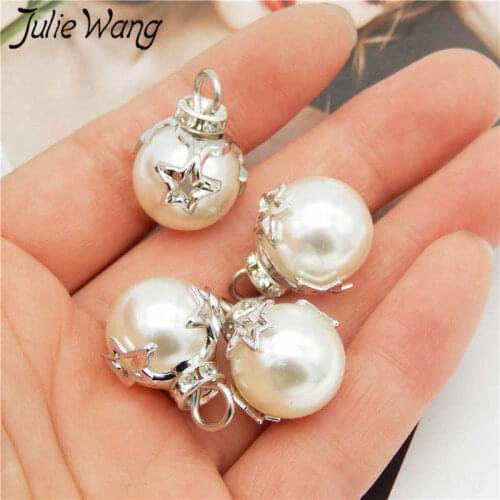 Julie Wang 10PCS Man-made White Pearl Charms Star Alloy Caps Pendants Bracelet Earrings Jewelry Making Accessory