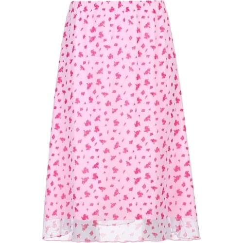 High Waist Layered Mesh Midi Long Skirt Women Gothic Harajuku Pink Floral Print A-Line Calf Length Loose Kawaii Party Streetwear