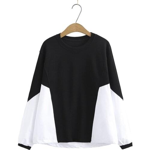 Plus Size Black Grey Hoodies Long Sleeved Patchwork Womens Pullovers Oversized Outerwear