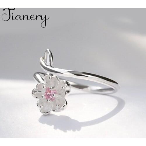 Luxury New Brand Korean Pink Flower Rings For Women Boho Charms Jewelry Female Engagement Ring Lover Valentines Gifts bague