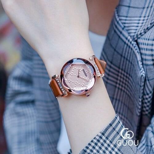 Golden Fashion Simple Ladies Watches Leather Watchband Quartz Waterproof women Watch g6603