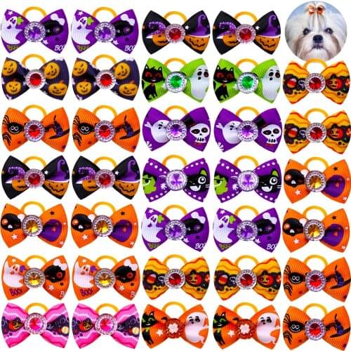 100pcs Dog Hair Bows Halloween Pet Supplies Small Dog Cat Hair Accessories Halloween Dog Bows For Small Dog Grooming Products
