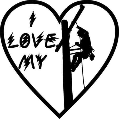 15cm*15cm L LOVE MY Lineman Electrician Heart Man Fashion Vinyl Car Sticker Decals Black/Silver S6-3890