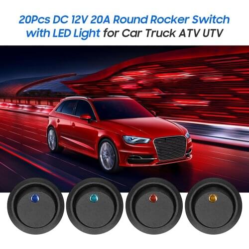 20Pcs DC 12V 20A Round Rocker Switch LED Light Toggle Switch On-off Control SPST Switch for Car Truck ATV UTV