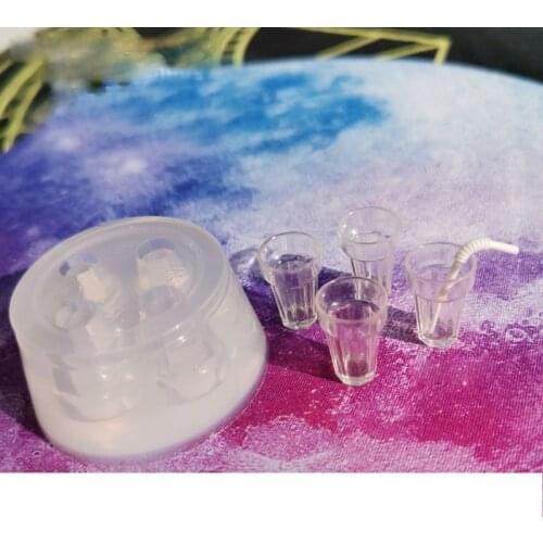 Handmade 3D Mini Glass Bottle Resin Mold Drink Bottle Straw Milk Cup Resin Casting Mold Epoxy Resin Jewelry Tools