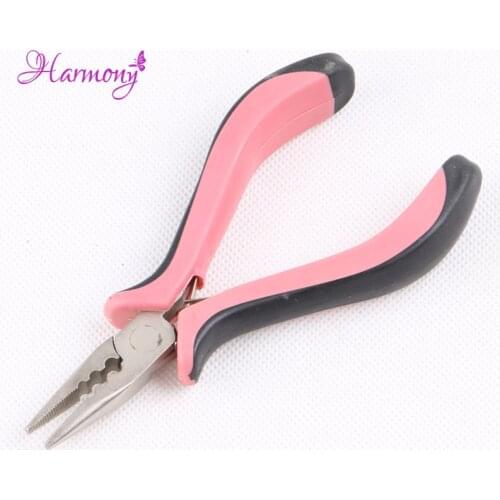 5pcs Pink Handle Hair Extension Pliers / Straight Head with Teeth and 3 Holes / Hair Extension Tools