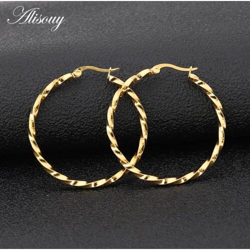 Alisouy 2 Personality Super Circles Hoop Earrings For Women Fashion Gold color Color Jewelry twisted Big Round Circle Earrings