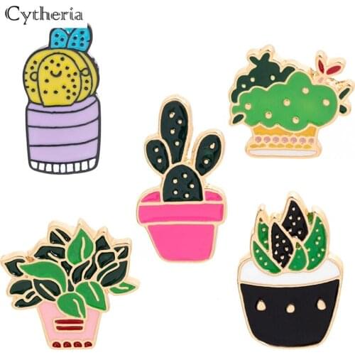 New Plant Enamel Pins Custom Cactus Brooches Backpack Shirt Lapel Pin Badge Fashion Cartoon Jewelry Kids