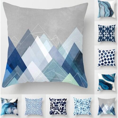 Watercolor Blue Abstract Cushion Cover Marble Geometric Pattern Sofa Pillow Cases Bedroom Home Decor Modern Art Pillowcase