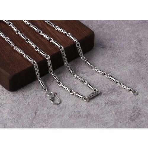 4mm Solid 925 Sterling Silver bamboo joint link Necklace Chain Men Women Jewelry gift A5090