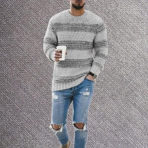 2021 New Mens Autumn Striped Sweaters Pullovers Male Casual High Street O-Neck Long Knitted Sweater Knitwear