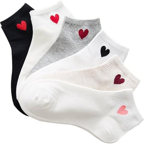 5Pairs/set woman boat socks COTTON SOLID color black/white/gray heart fashion for summer/spring