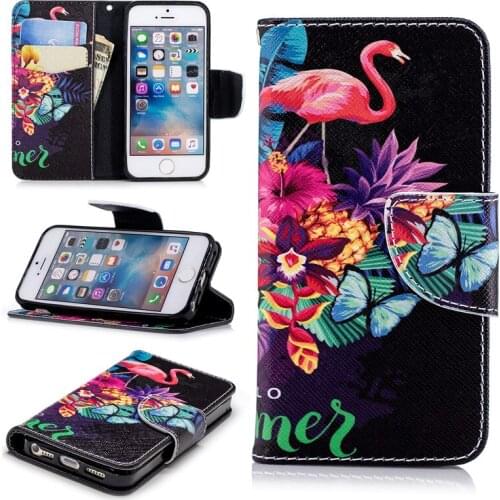 New Arrival Flip Colored Drawing PU Leather Cases with Kickstand for iPhone 5/5s/SE Mobile Phone Cases with Wallet Card Holders