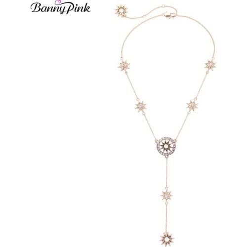 Banny Pink Bling Bling Rhinestone Chamrs Chain Necklace Chunky Stars Pendant Party Necklace Elegant Statement Necklace Colliers