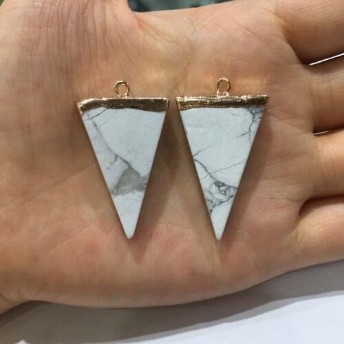 Natural Stone Pendant Triangle White Turquoises Pendants Charms for Jewelry Making DIY Necklace Gift Accessories Size 25x40mm